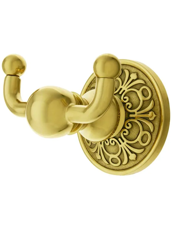Factory Price Forged Brass Double Hook With Lancaster Rosette - Polished Brass