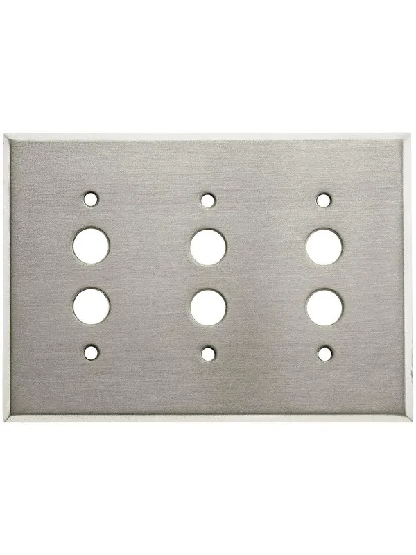 Classic Triple Gang Push Button Switch Plate In Pressed Brass or Steel - Stainless Brushed Authentic