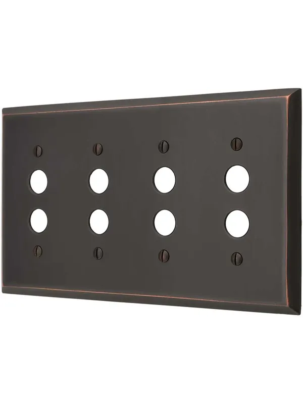 Authentic Traditional Quad Gang Push Button Switch Plate In Forged Brass - Oil-Rubbed Bronze