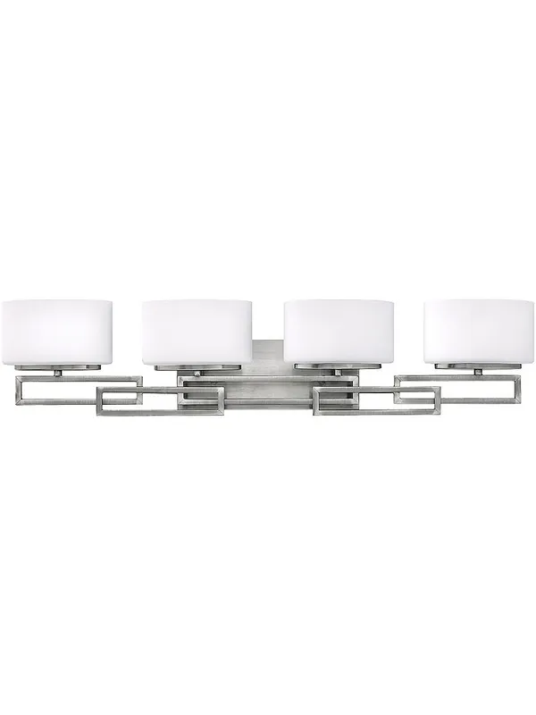 Lanza 4-Light Bath Sconce with Etched Opal-Glass Shades - Antique Nickel Crafted