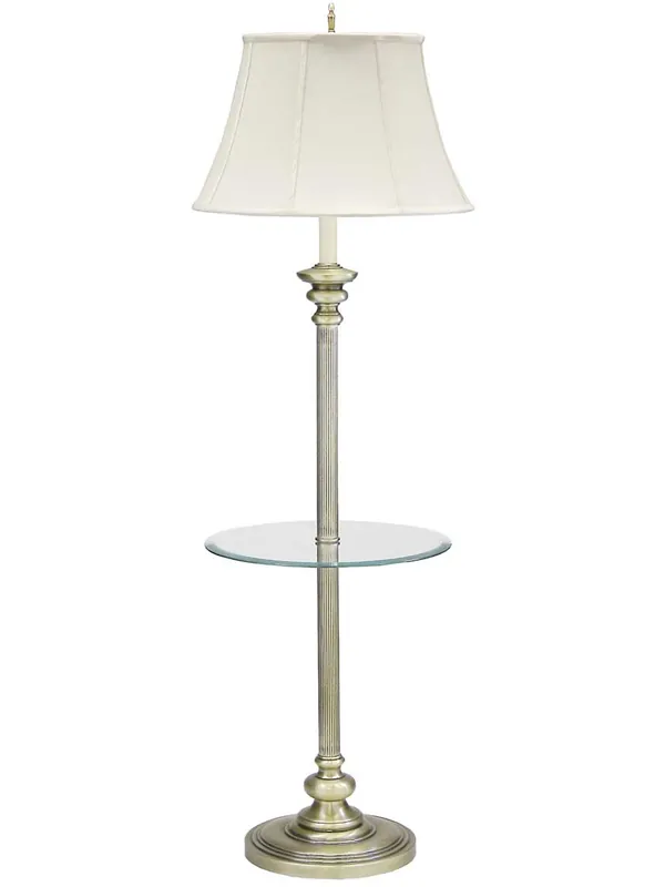 Time-Limited Newport Floor Lamp with Glass Table - Antique Brass