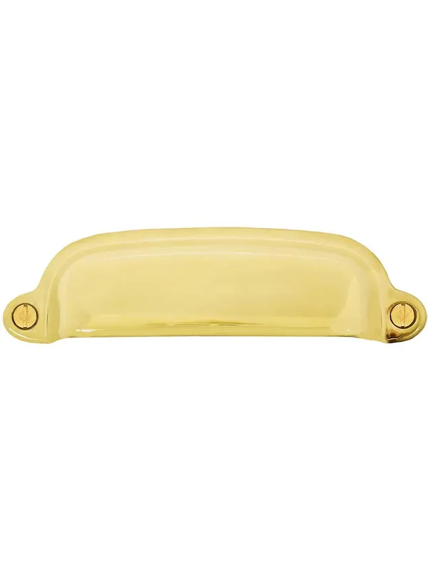 Holiday Sale 3 3/4" Classic Cast Brass Cup Pull With Choice of Finish - 3 3/8" Center-to-Center - Un-Lacquered Brass