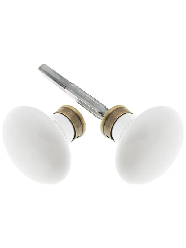 Flash Sale Pair of White Porcelain Door Knobs With Solid Brass Shank - Antique Brass