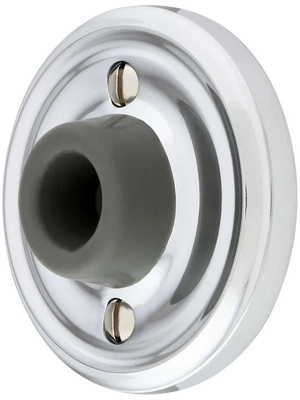 Crafted Wall-Mount Door Stop with Classic Rosette and Rubber Bumper - Polished Chrome
