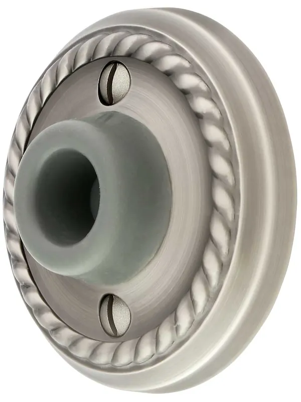 Wall-Mount Door Stop with Rope Rosette and Rubber Bumper - Antique Pewter Professional Grade