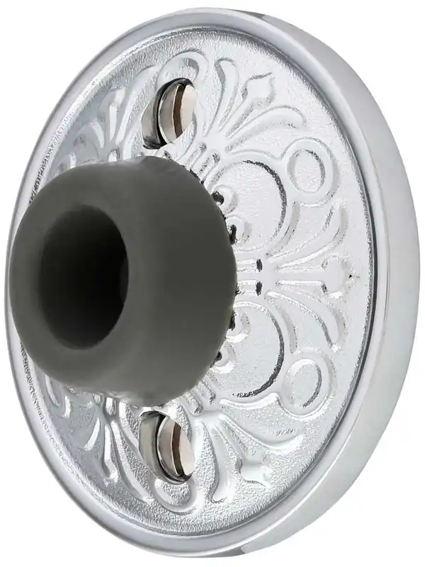Wall-Mount Door Stop with Lancaster Rosette and Rubber Bumper - Polished Chrome Limited Edition
