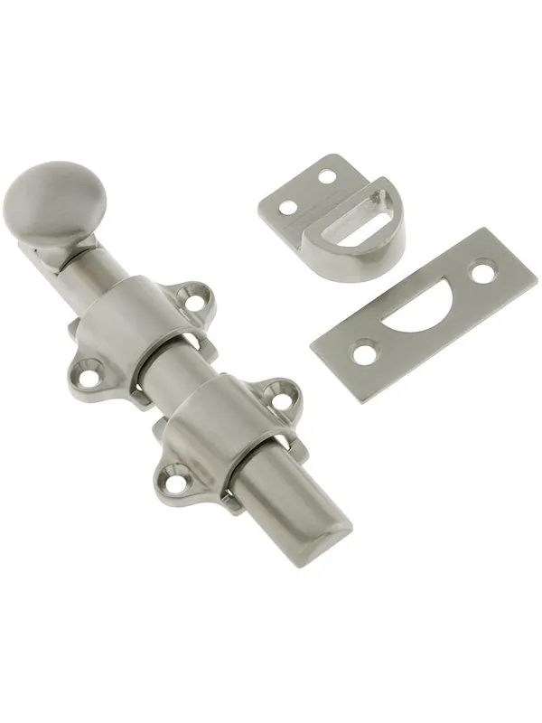 Shop Now 4 5/16" Traditional Style Surface Door Bolt In Solid Brass - Satin Nickel