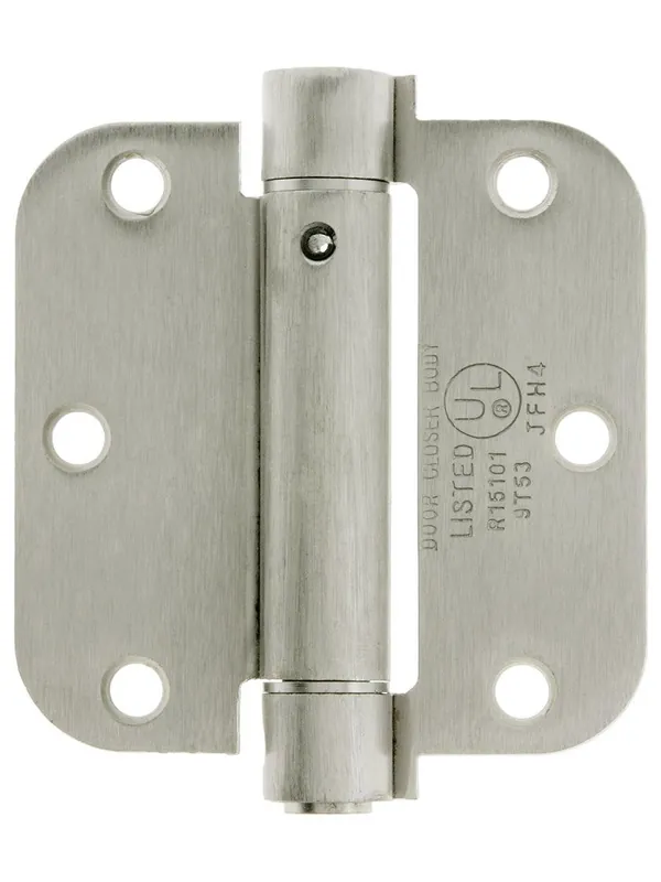 Limited Time 3 1/2-Inch Single Action Spring Hinge With 5/8-Inch Radius Corners - Satin Nickel