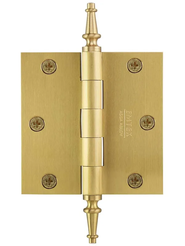 Premium 3 1/2" Solid-Brass Butt Door Hinge with Decorative Steeple Tips - Satin Brass