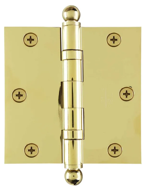 3 1/2" Solid Brass Ball-Bearing Door Hinge with Ball Tips - Polished Brass Lifetime - https://schema.org/In Stock Big Sale