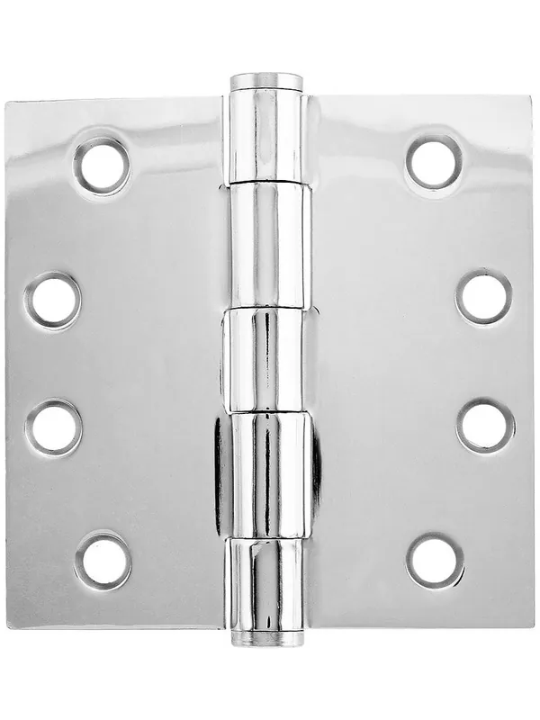 Budget 4-Inch Heavy Duty Plated Steel Door Hinge With Button Tips - Polished Chrome