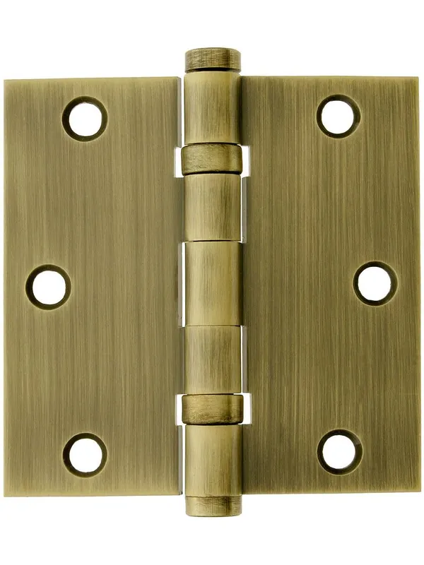 Editor’s Pick 3 1/2" Solid Brass Ball Bearing Door Hinge With Button Tips - Antique Brass