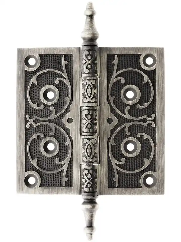 4 1/2" Solid Brass Steeple Tip Hinge With Decorative Vine Pattern - Antique Pewter Top Rated