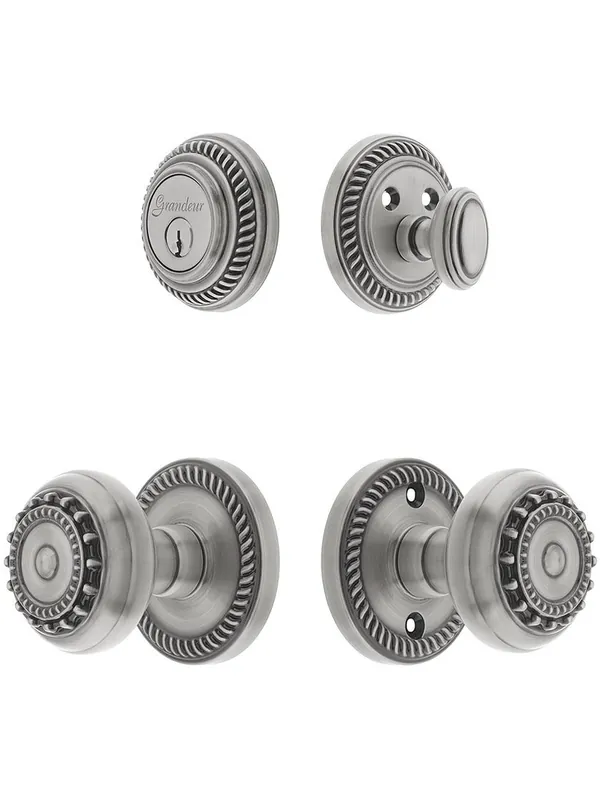 Grandeur "Newport" Entry Door Set With Parthenon Knobs - Antique Pewter - 2 3/8" backset Handmade