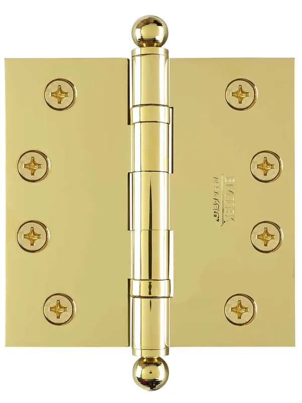 High Quality 4" Solid Brass Ball-Bearing Door Hinge with Ball Tips - Polished Brass Lifetime - https://schema.org/In Stock