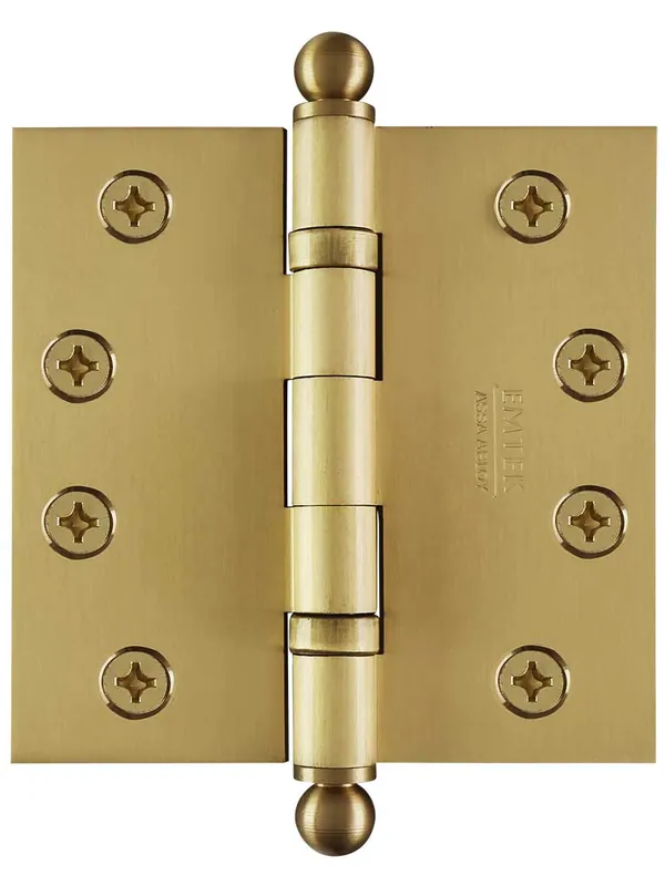 Must Have 4" Solid Brass Ball-Bearing Door Hinge with Ball Tips - Satin Brass - https://schema.org/In Stock