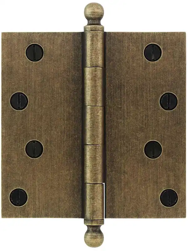 4 1/2" Solid Brass Door Hinge With Ball Finials - Distressed Antique Brass Crafted
