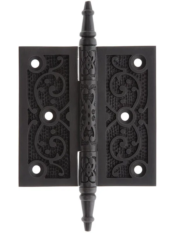 3 1/2" Cast Iron Steeple Tip Hinge With Decorative Vine Pattern - Oil-Rubbed Bronze Special Offer