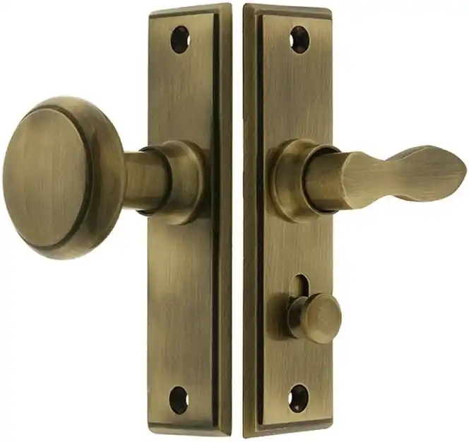 New York Screen Door Latch Set With 1 1/2" Backset - Antique Brass Special Discount