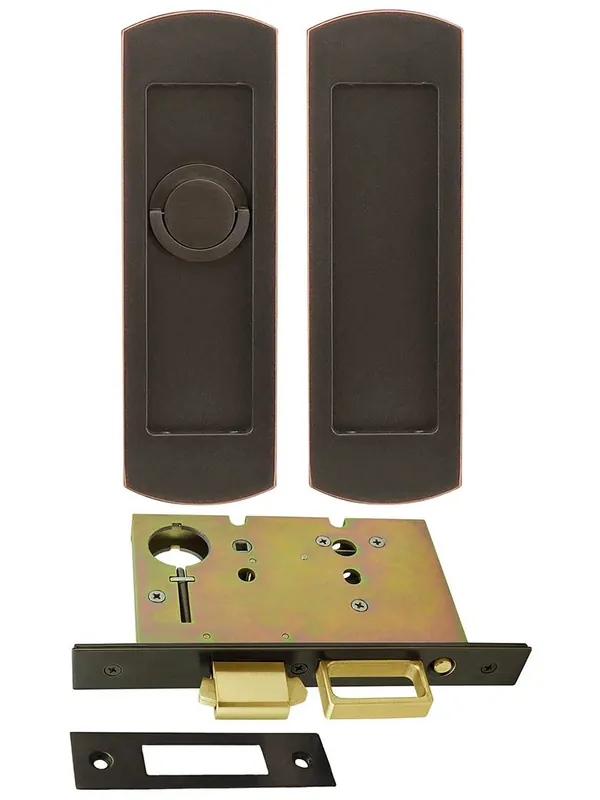 Viral Premium Patio Pocket-door Mortise Lock set with Rounded Pulls - Oil-Rubbed Bronze