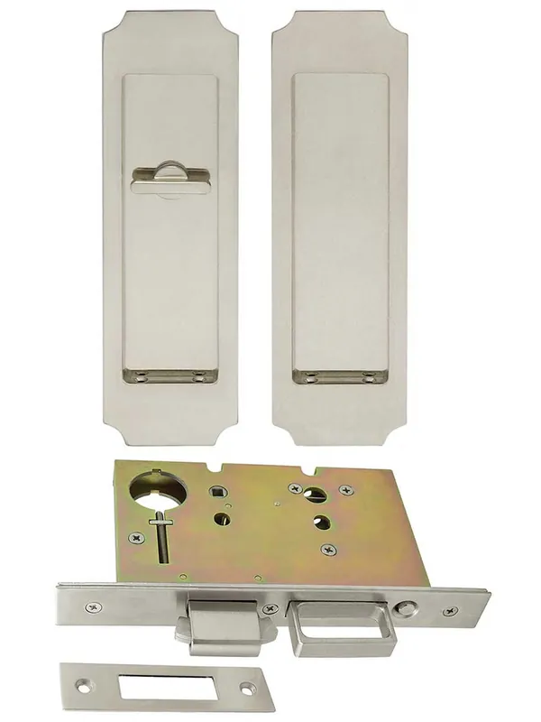 Clearance Premium Patio Pocket-door Mortise Lock set with Chamfered Corner Pulls - Stainless Steel