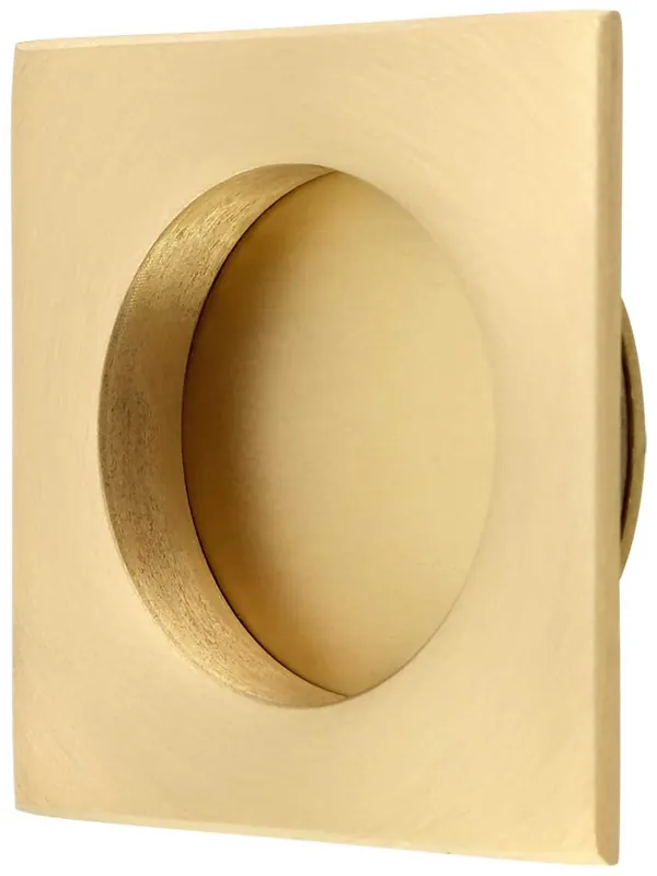 One Day Deal Square Pocket-Door Flush Pull with Round Bore - Satin Brass