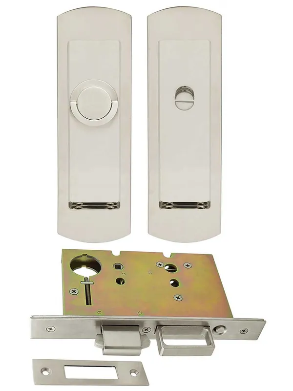 Wholesale Premium Privacy Pocket-Door Mortise Lock Set with Rounded Pulls - Stainless Steel