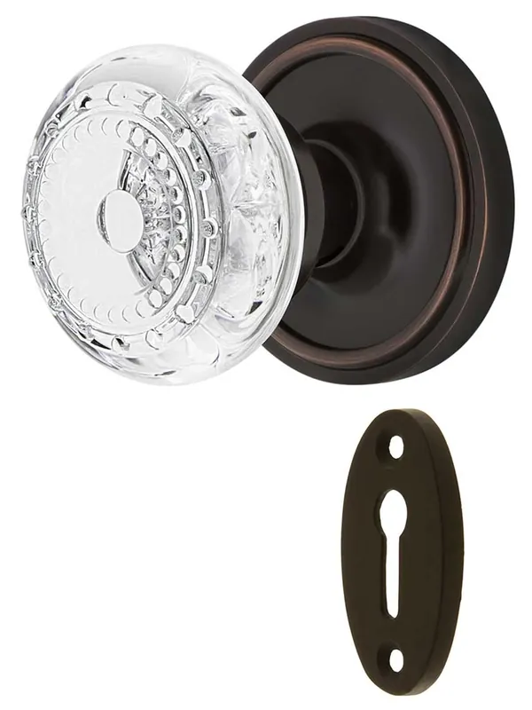 Order Now Classic Rosette Mortise-Lock Set with Meadows Crystal-Glass Knobs - Timeless Bronze