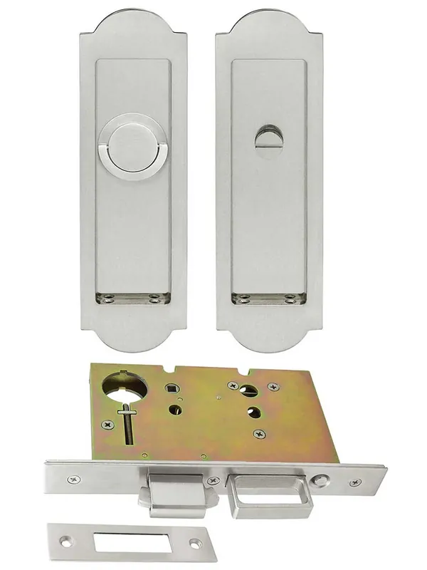 Sale Premium Privacy Pocket-Door Mortise Lock Set with Arched Pulls - Polished Nickel