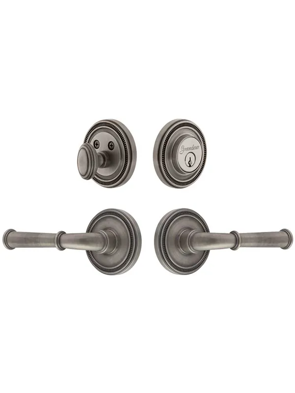 Authentic Grandeur Soleil Entry Door Set with Georgetown Levers - Antique Pewter - 2 3/8" backset
