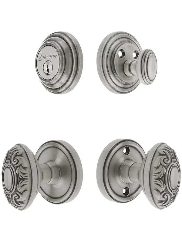 Factory Price Grandeur "Georgetown" Entry Door Set With Grande Victorian Knobs - Antique Pewter - 2 3/4" backset