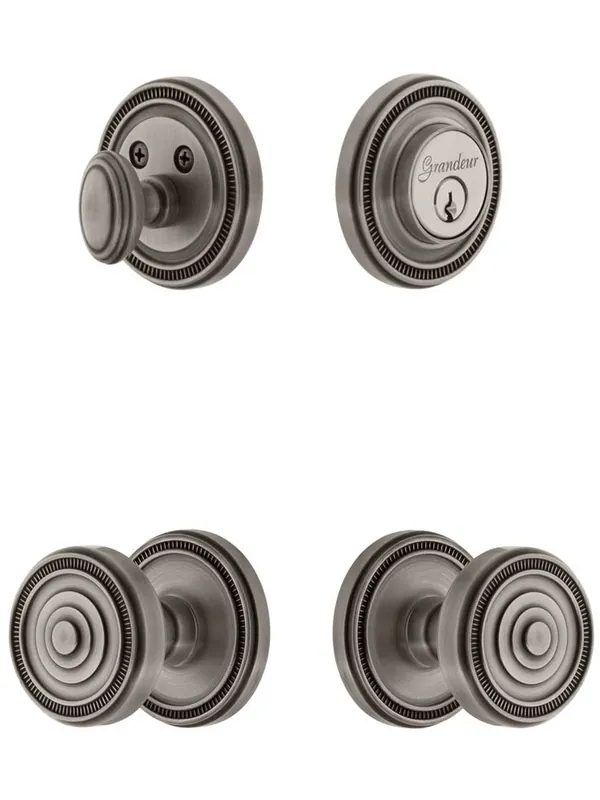 Grandeur Soleil Entry Door Set with Soleil Knobs - Antique Pewter - 2 3/8" backset Mega Sale