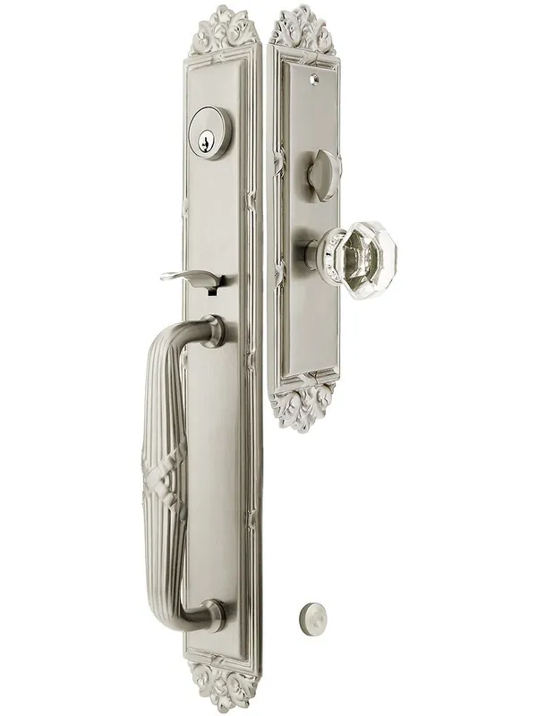 Versailles Style Mortise Handleset With Choice Of Interior Knob Or Lever - Satin Nickel - Lancaster Knob Seasonal Sale