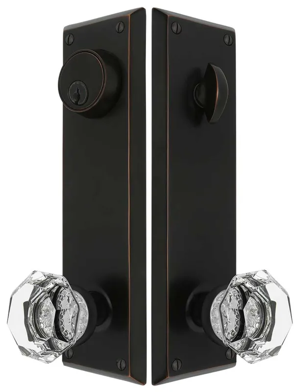 Wholesale Quincy Entry Set with Old-Town Crystal Glass Knobs - Oil-Rubbed Bronze - 2 3/4" backset