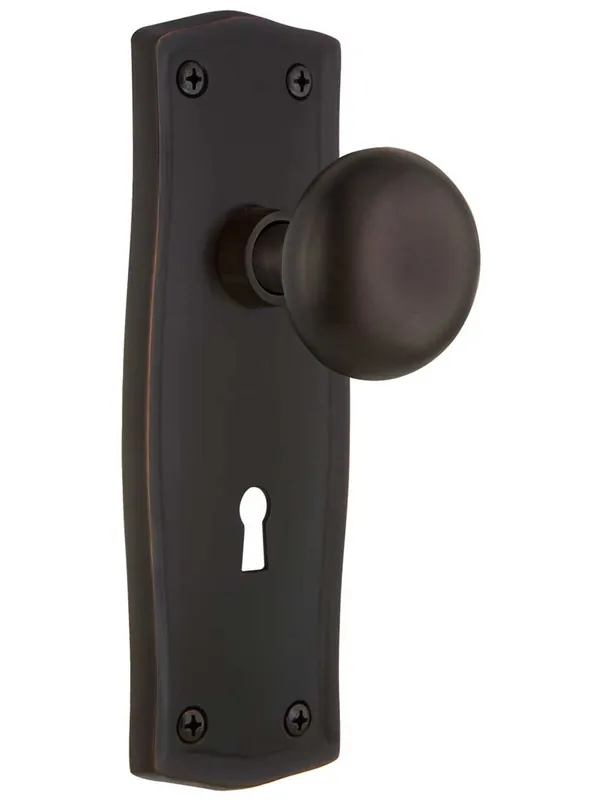 Factory Price Prairie Design Mortise Lock Set With Round Brass Knobs - Timeless Bronze