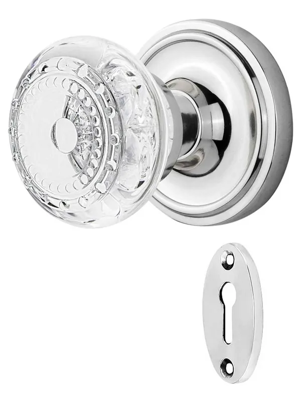 Classic Rosette Mortise-Lock Set with Meadows Crystal-Glass Knobs - Polished Chrome Limited Time