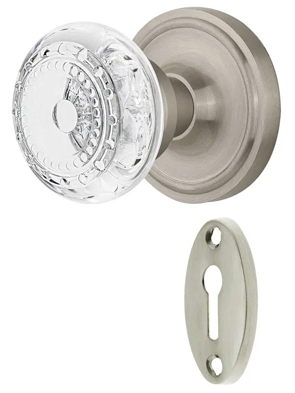 Next Day Delivery Classic Rosette Mortise-Lock Set with Meadows Crystal-Glass Knobs - Satin Nickel