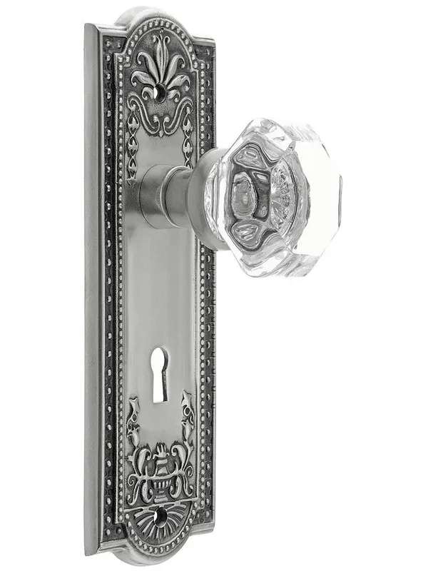 New Release Meadows Design Mortise Lock Set With Waldorf Crystal Knobs - Antique Pewter
