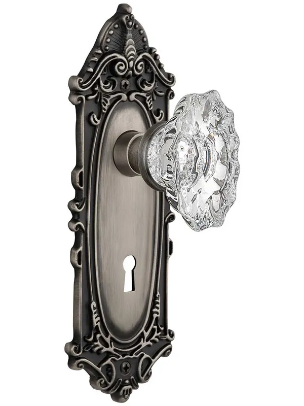 Price Drop Largo Mortise-Lock Set with Chateau Crystal Glass Knobs - Antique Pewter