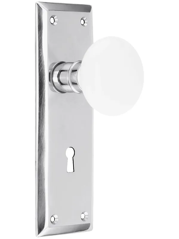 Top Pick New York Mortise Lock Set With White Porcelain Door Knobs - Polished Chrome