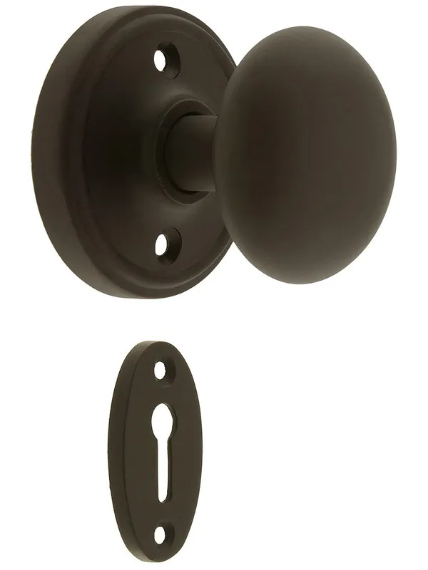 Classic Rosette Mortise Lock Set with Round Brass Knobs - Oil-Rubbed Bronze While Supplies Last