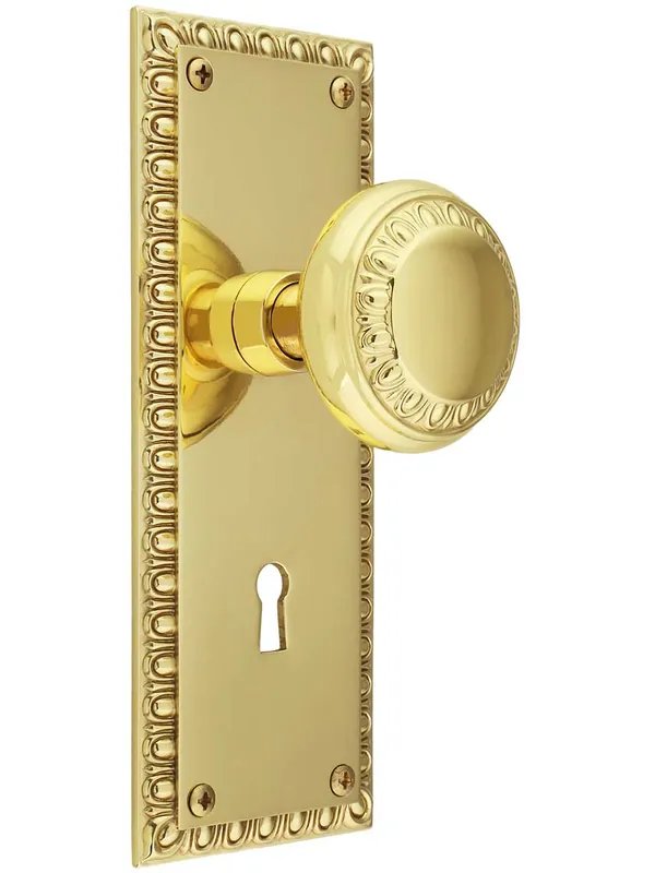 Final Sale Ovolo Mortise-Lock Set with Matching Knobs - Polished Brass