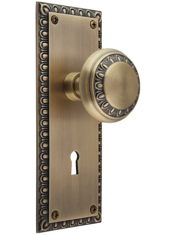 Ovolo Mortise-Lock Set with Matching Knobs - Antique Brass Money Back Guarantee