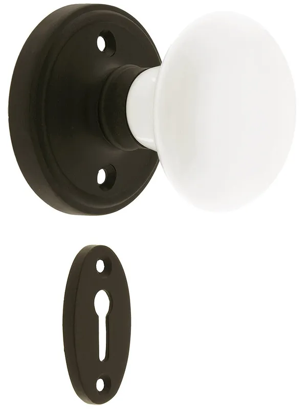 Classic Rosette Mortise Lock Set With White Porcelain Door Knobs - Oil-Rubbed Bronze Special Discount