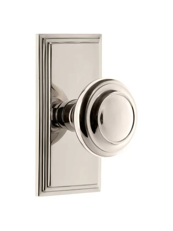 Premium Grandeur Carre Rosette Door Set with Circulaire Knobs - Polished Nickel - Privacy - 2 3/4