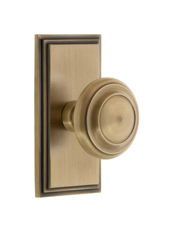 Secure Checkout Grandeur Carre Rosette Door Set with Circulaire Knobs - Antique Brass - Privacy - 2 3/8