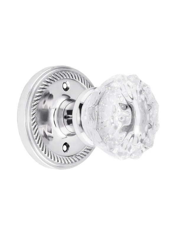 Rope Rosette Door Set With Fluted Crystal Glass Door Knobs - Polished Chrome - Passage - 2 3/8 Secure Checkout