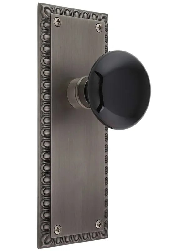 Ovolo Door Set with Black Porcelain Knobs - Antique Pewter - Privacy - 2 3/8 Trending
