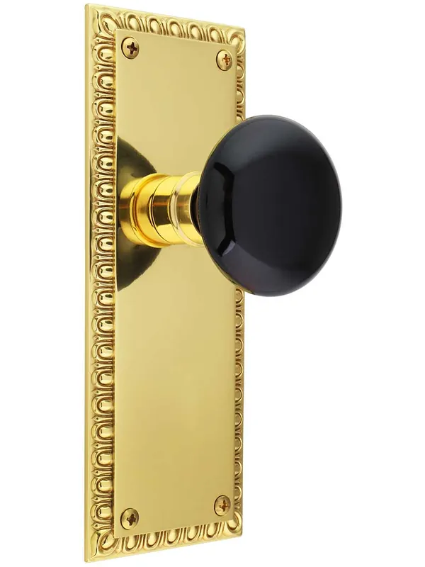 Factory Price Ovolo Door Set with Black Porcelain Knobs - Polished Brass - Double Dummy