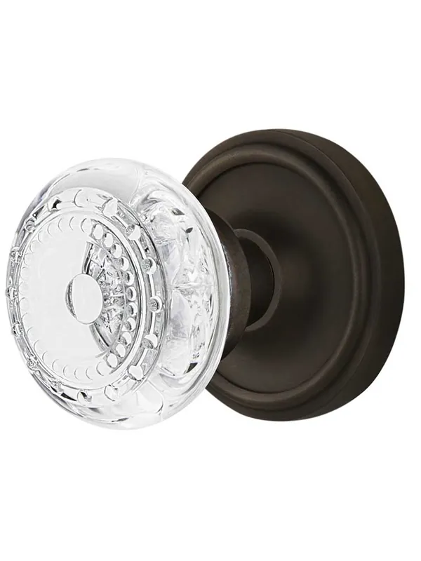 Classic Rosette Door Set with Meadows Crystal-Glass Knobs - Oil-Rubbed Bronze - Privacy - 2 3/4 Express Delivery